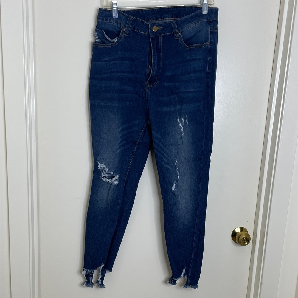 SHEIN Dark Blue Distressed Skinny Jeans